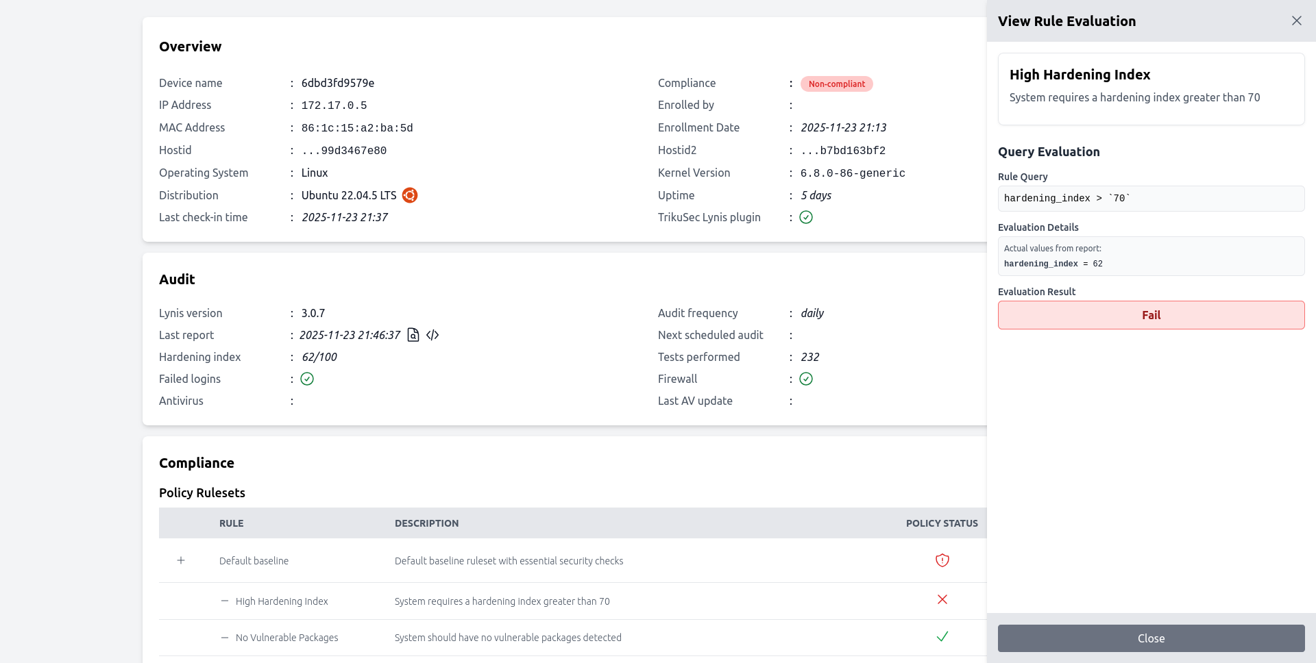 Rule Evaluation for Device
